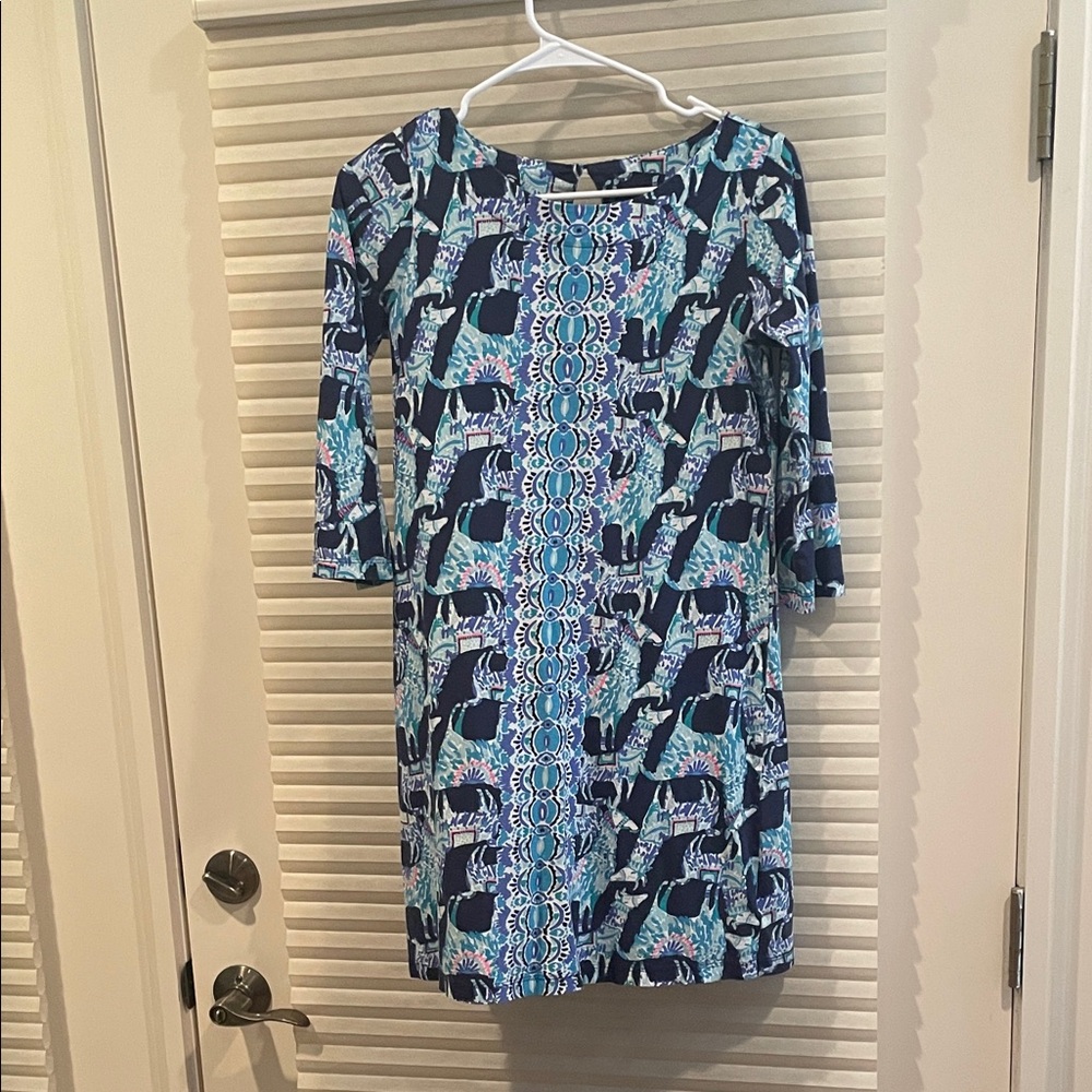Lilly Pulitzer Navy and Aqua Long Sleeve Dress
